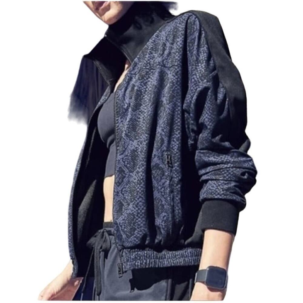 Athleta Jacket Black Blue Brooklyn Track Bomber Printed Zip Athletic M